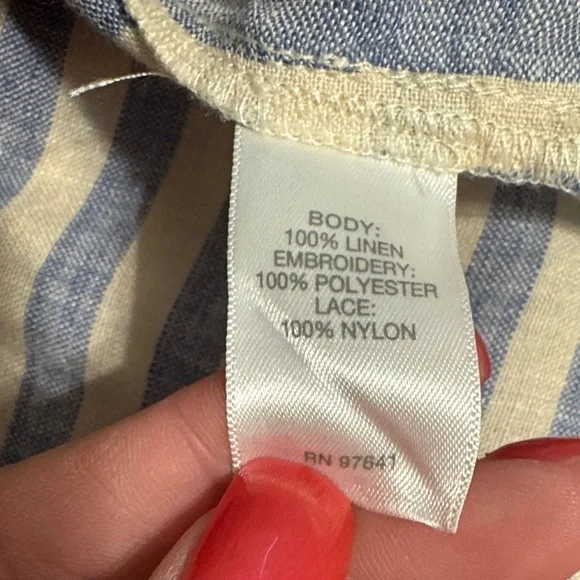 J. Jill Blue and White Striped Blouse with Floral Embroidery - Picture 4 of 4